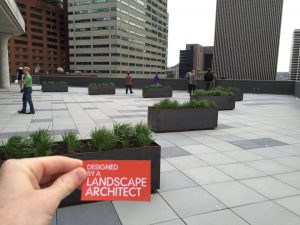 The nearly completed rooftop plaza at DunnhumbyUSA. Landscape Architecture in Cincinnati.