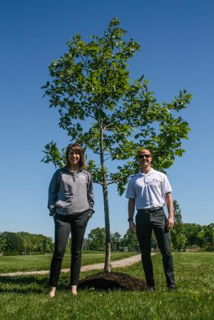 Lynne and Ryan, members of Kleingers' Landscape Architecture Studio, on hand for the tree installation.