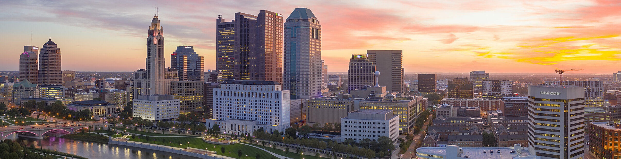 Columbus Ohio skyline in the morning.